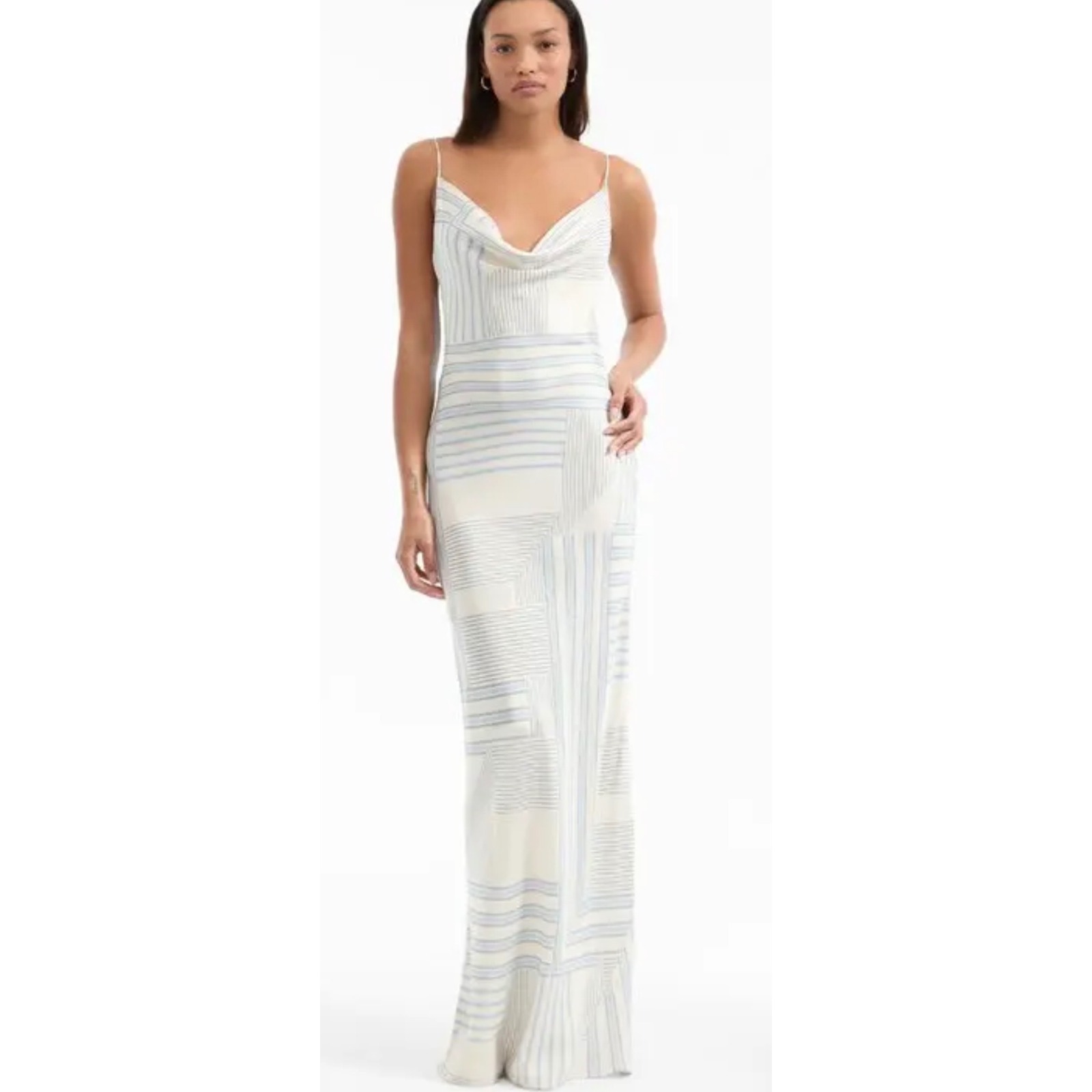 Veronica Beard Madison Cowl Neck Maxi Dress Dove Blue Lake Stripe Size 8 $748